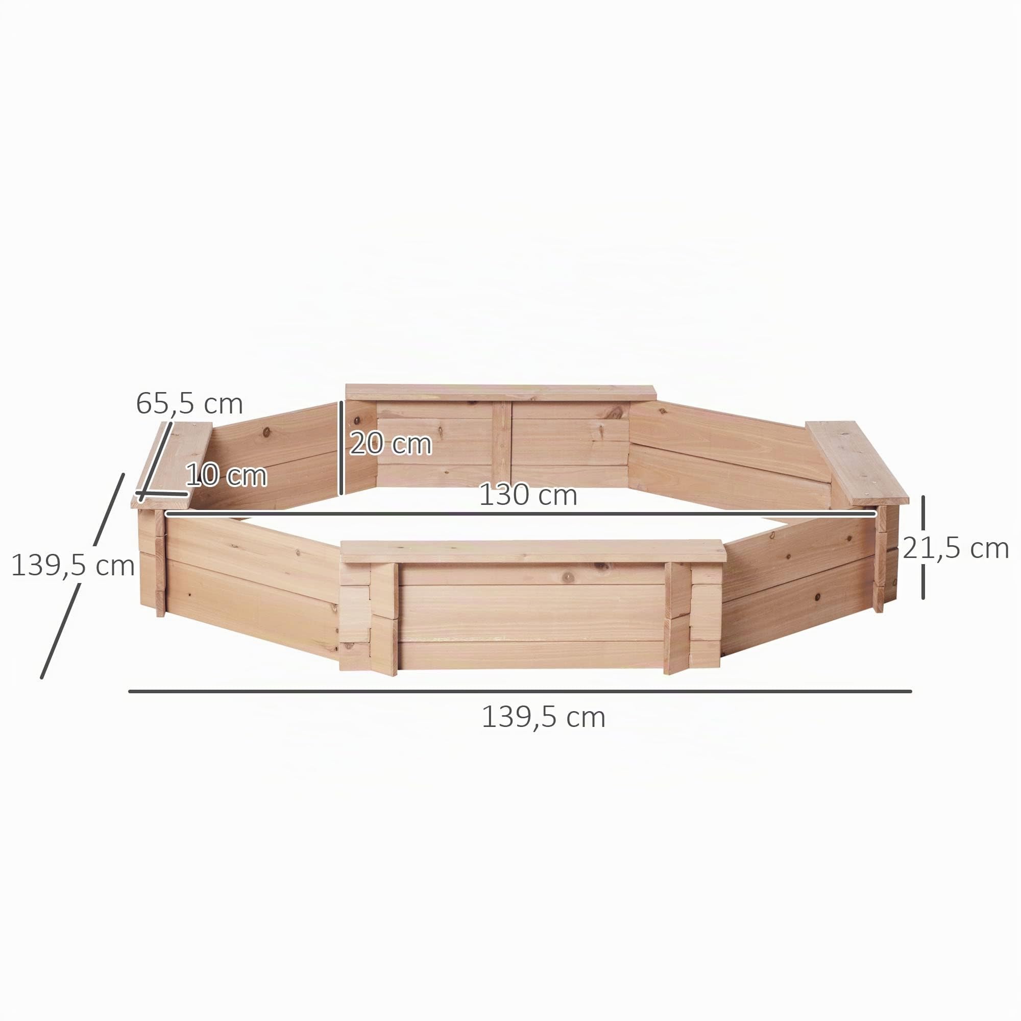 Outsunny Sandkasten mit Abdeckung 8-eckig Sandkiste aus Massivholz Bodenloses Design für Kinder 3-8 Jahre Natur+Blau 139,5 x 139,5 x 21,5 cm