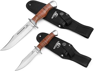 MOSSY OAK 2-piece Bowie Knife, Fixed Blade Hunting Knife with Leather Handle, Sheath Included