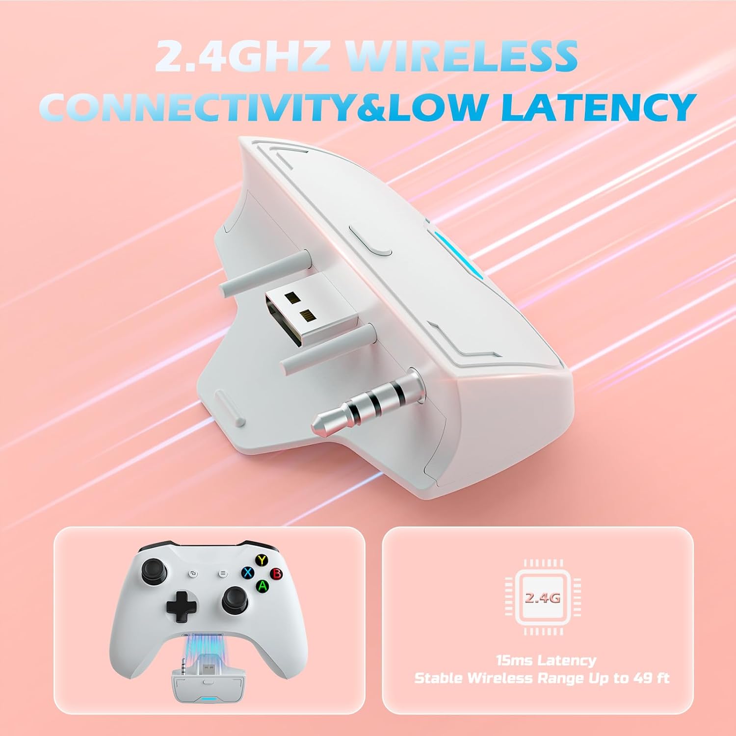 BINNUNE Wireless Gaming Headset for Xbox Series X/S, Xbox One, 120H Ultra-Long Battery, Bluetooth 5.3 Gaming Headphones with Noise-Canceling Mic, Comfortable Over-Ear Headphones,Pink - Image 2