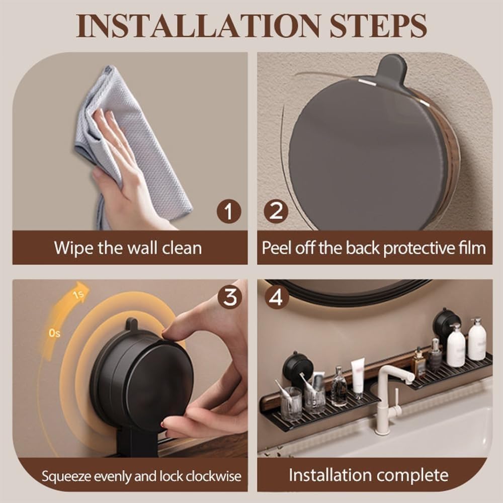 Estante de baño con ventosa de nogal, montaje en pared, extraíble, sin taladro, almacenamiento para grifos, soporte versátil para jabón de cocina, accesorio de baño elegante
