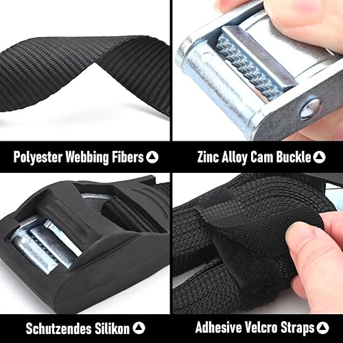 Miniatura 3 de Otherya 1" x 12 Ft Motorcycle Tie Down Straps (4 Pack) Lab Tested 1100lb Break Strength, Steel Cambuckle Tiedown Set with Integrated Soft Loops -