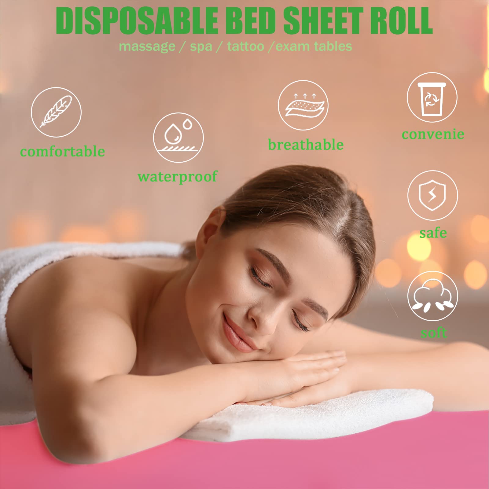 Sábana desechable no tejida de 31 x 70 pulgadas, 50 piezas de 1 rollo de funda de cama de spa, rollo de papel de mesa de masaje para mesas de masaje, spa, tatuajes y exámenes (rosa)