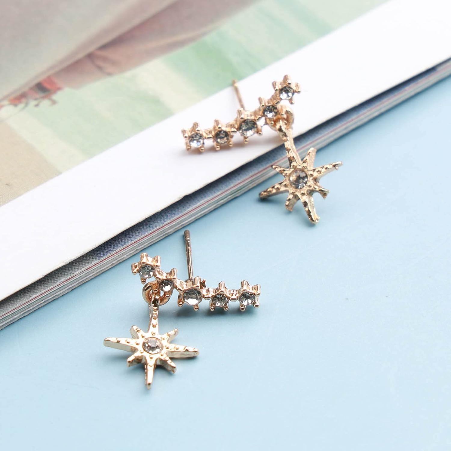 Bohemian Cz Northstar Dangle Earrings Gold Star Ear Climber Earrings Triple Star Ear Crawler Earring Retro Celestial Earrings Jewelry for Women - Image 3