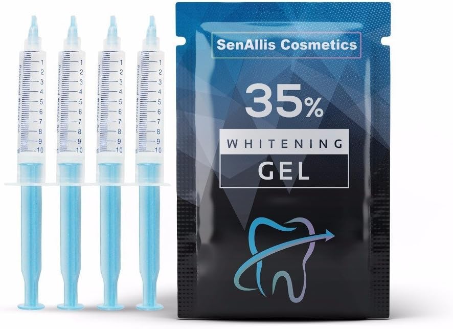 Four 10mL Syringes SenAllis Cosmetics Teeth Whitening Gel, 40mL 35% Gel Syringes, Fast & More Effective Than Teeth Whitening Strips, Refills Gel Compatible With Most Teeth Whitening Kits