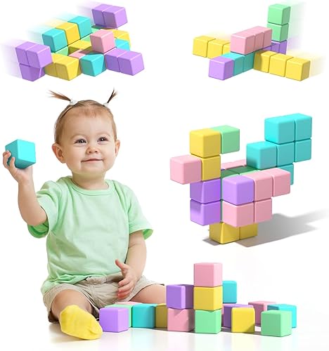 ABC 123 Bloques de construcción para niños pequeños, juguetes sensoriales de cubo magnético, aprendizaje preescolar del alfabeto, número y animales,