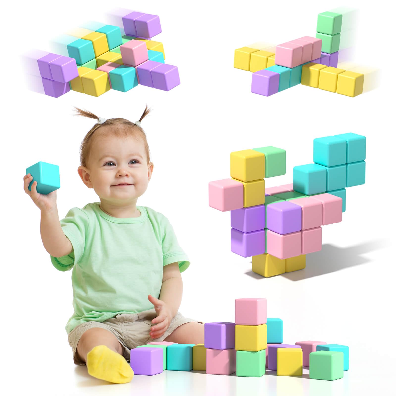 Asago Magnetic Blocks for Toddlers, 1.34in Macaron Magnetic Building Cubes for Kids Ages 1-3, Stem Preschool Stack Construction Educational Toys for 3+ Years Old Boys Girls