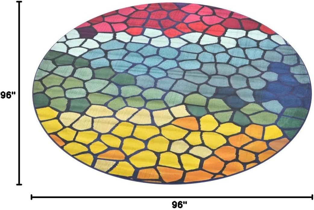 Unique Loom Estrella Collection Geometric, Abstract, Colorful, Modern, Mosaic Area Rug (8' 0 x 8' 0 Round, Multi/Blue)