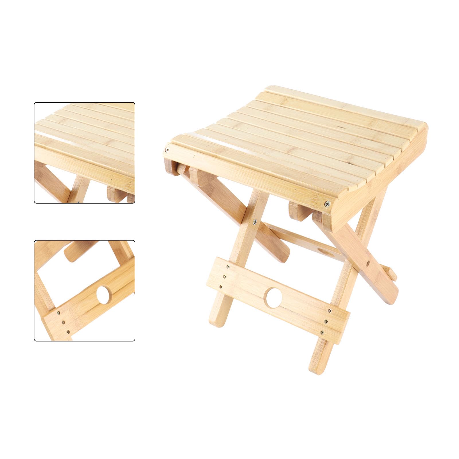 Brrnoo Taburete Plegable de bambú con Esquinas Curvas Antirrayas para Baño | Adecuado para Afeitado, Sauna, Spa, Patio y Viajes, Pintura a Base de Agua No Tóxica, Material de bambú Resistente