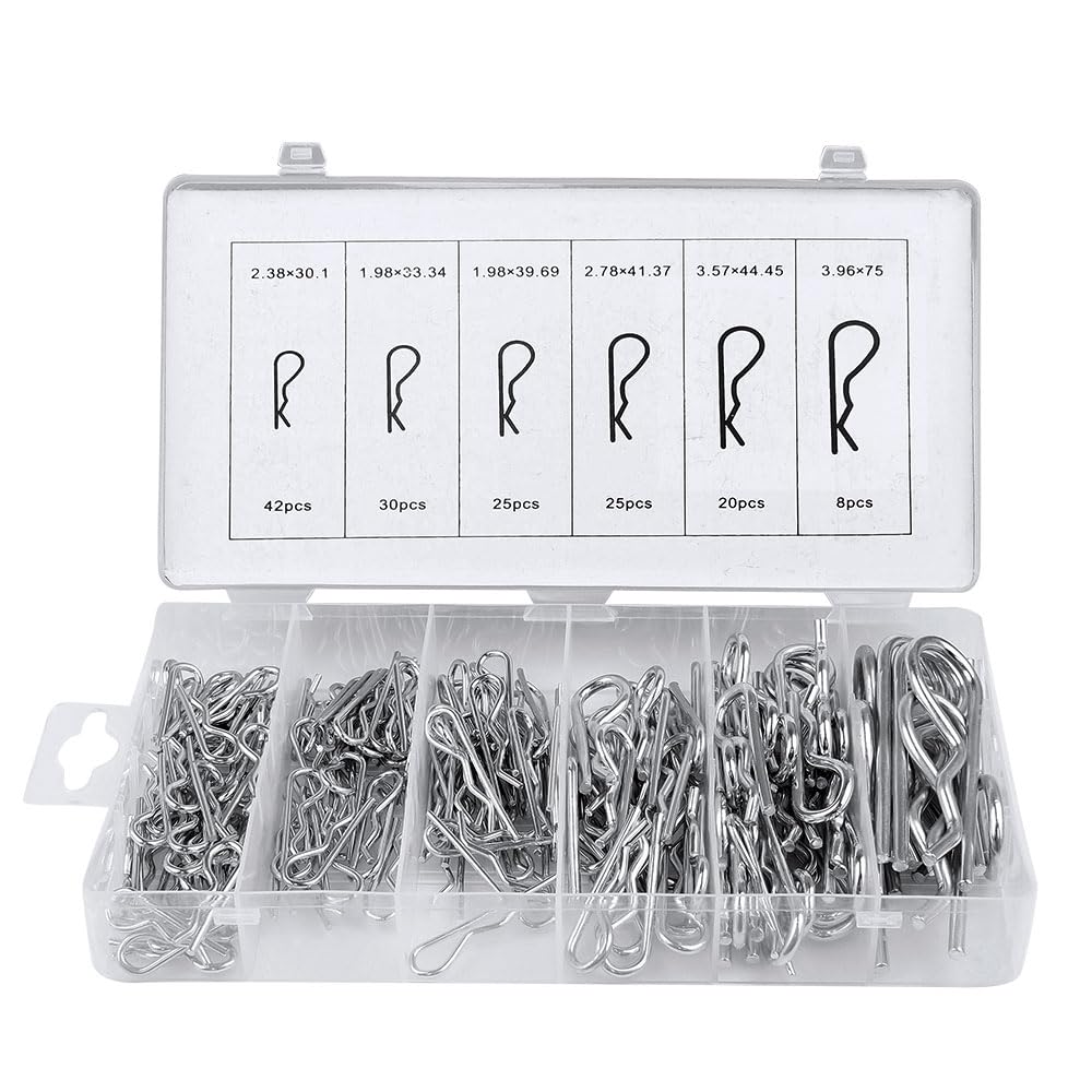 Coppiglie, 180 pezzi Coppiglie in acciaio possono essere applicate a auto rimorchi Impalcatura,Karosserie Clips für Autos Wohnmobile R-Pin sono 6 diverse dimensioni con scatola di plastica