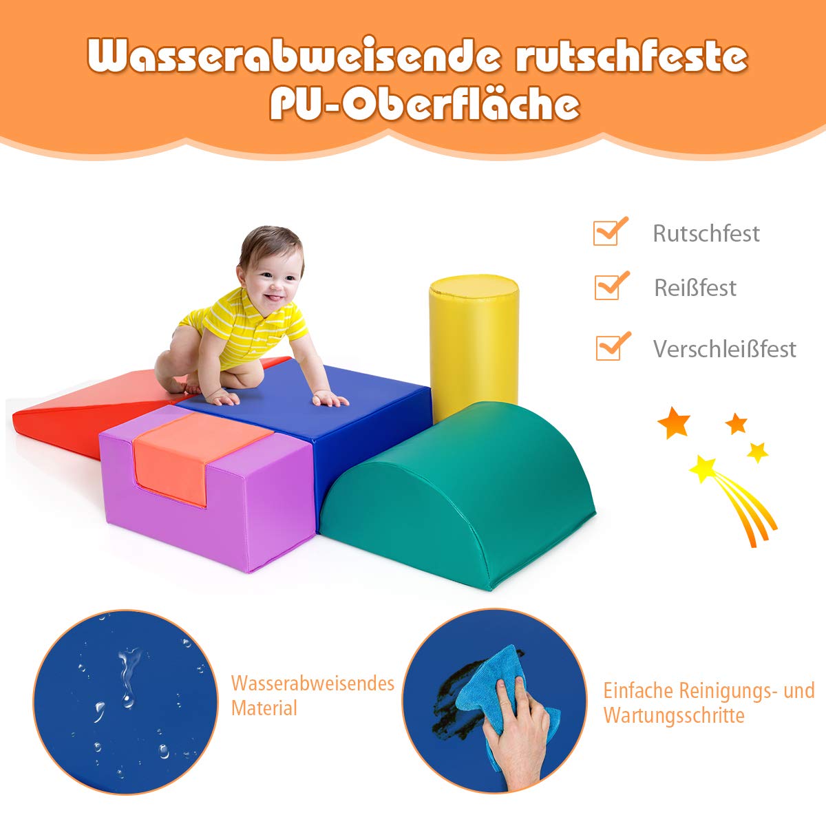 COSTWAY 6 STK. Schaumstoffbausteine, Riesenbausteine zum Toben und Klettern, Softbausteine aus Schaumstoff, Großbausteine Mehrfarbig, für Kinder im Vorschulalter, Babys und Schulkinder (Blau+Rot)