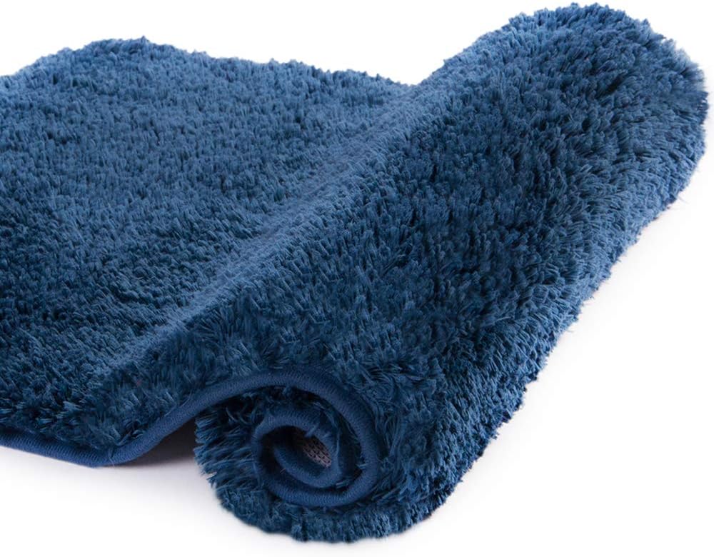 Walensee Bathroom Rug Non Slip Bath Mat for Bathroom (16 x 24, Navy) Water Absorbent Soft Microfiber Shaggy Bathroom Mat Machine Washable Bath Rug for Bathroom Thick Plush Rugs for Shower