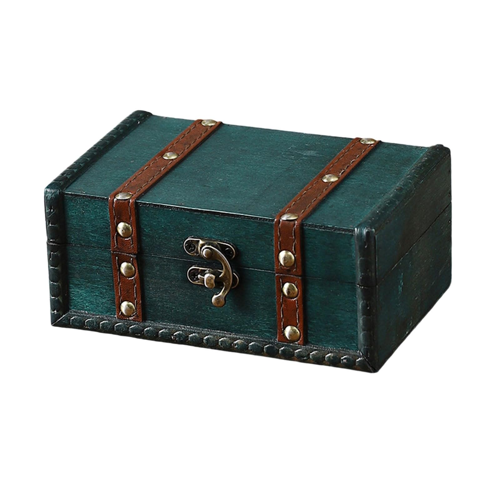 NVOQILIN Wooden Locking Trunk Vintage Homes Decors Secure Storage Box for Jewelry Keepsakes Documents Multifunctional Organizers Bucolic Wooden Trunk with Secure Closure