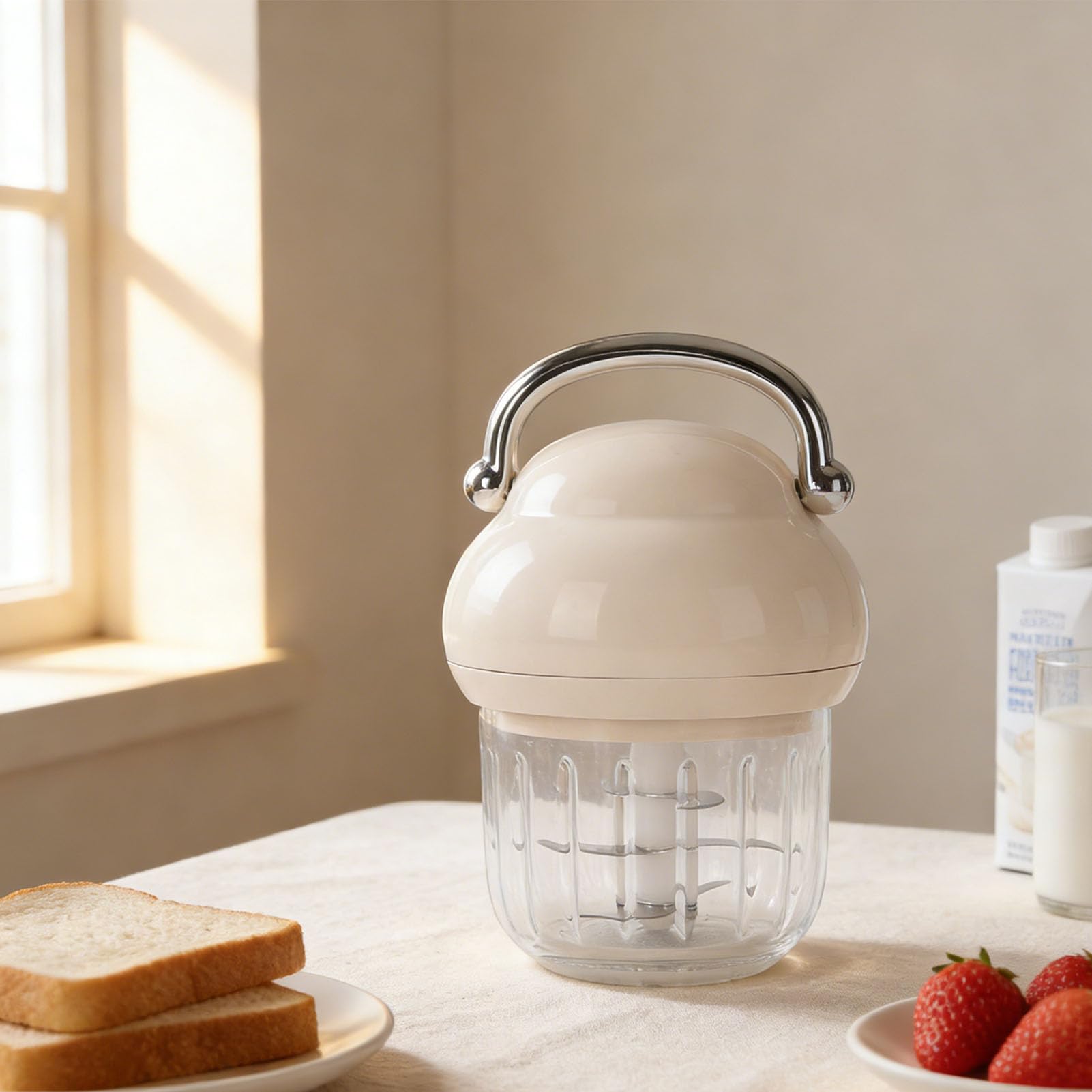 Fockety Picadora eléctrica de ajo, mini procesador de alimentos inalámbrico portátil de 350 ml, picadora recargable de verduras, machacador de ajo, para verduras y frutas