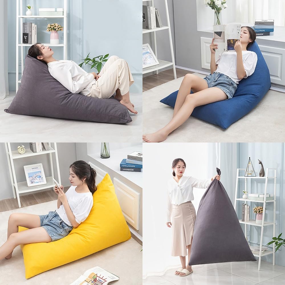 SXBCyan Bean Bag Chair Triangular Lazy Sofa Bedroom Chair Small Apartment Tatami Reading Watching Movies(No Fillers) (Color : Blue)