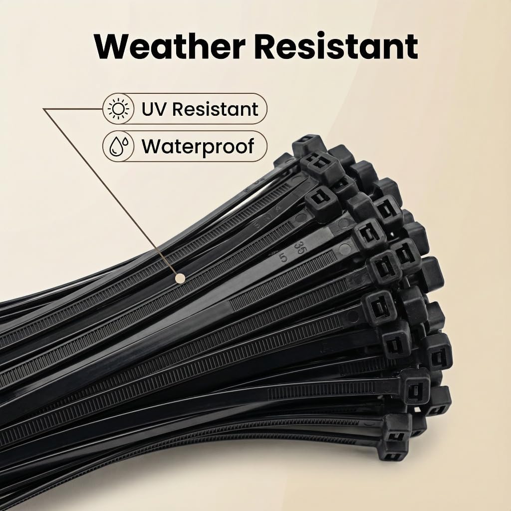 600 Pack Heavy Duty Black Zip Ties Assorted Sizes, 8+12+14+18 Inch Cable Ties, 220LBS Ultra Strong Tensile Strength, Multipurpose Use for Outdoor Use