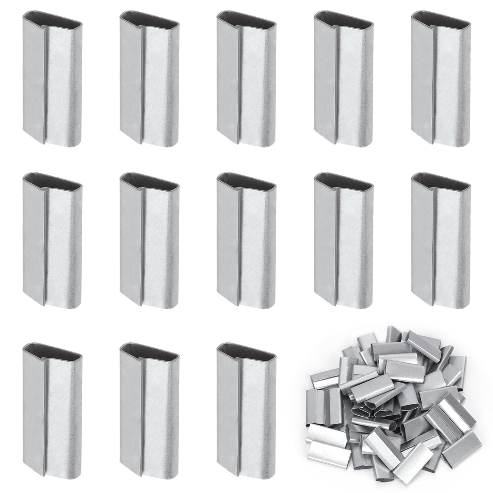 Keadic 100 Stück Verpackungsschnappverschlüsse für 5/8" (16mm) breites Stahlband, hervorragende Haltekraft, schwere Metallbandschellen für Kunststoffpalettenband