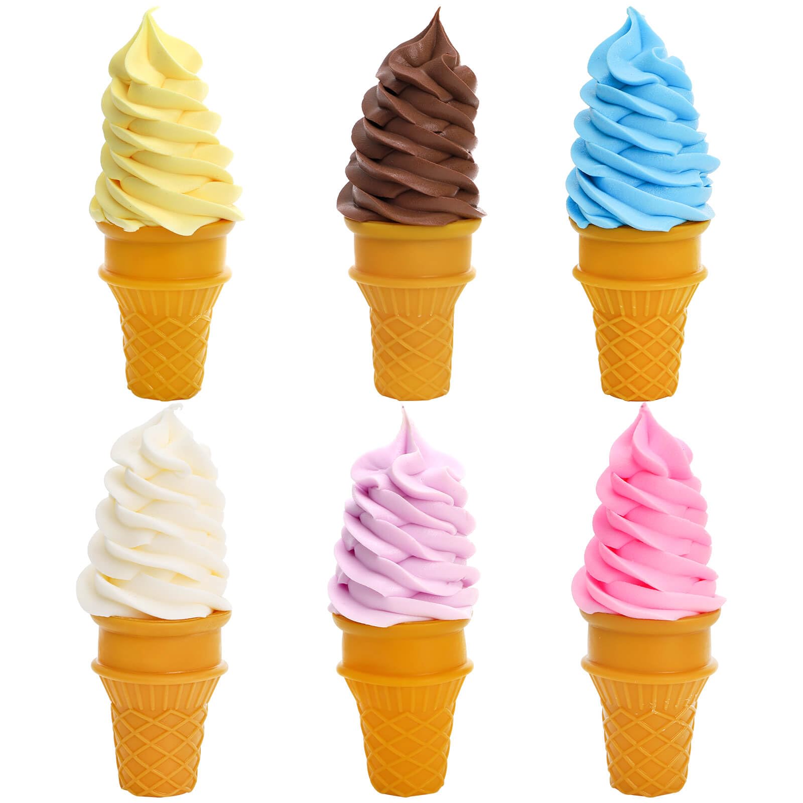 YOUEON 6 Pcs Artificial Ice Cream Cones, Simulated Ice Cream Model Set, Lifelike Fake Display Props for Home Decor, Kitchen, Cabinet, Shop, Showcase, Party, Photography