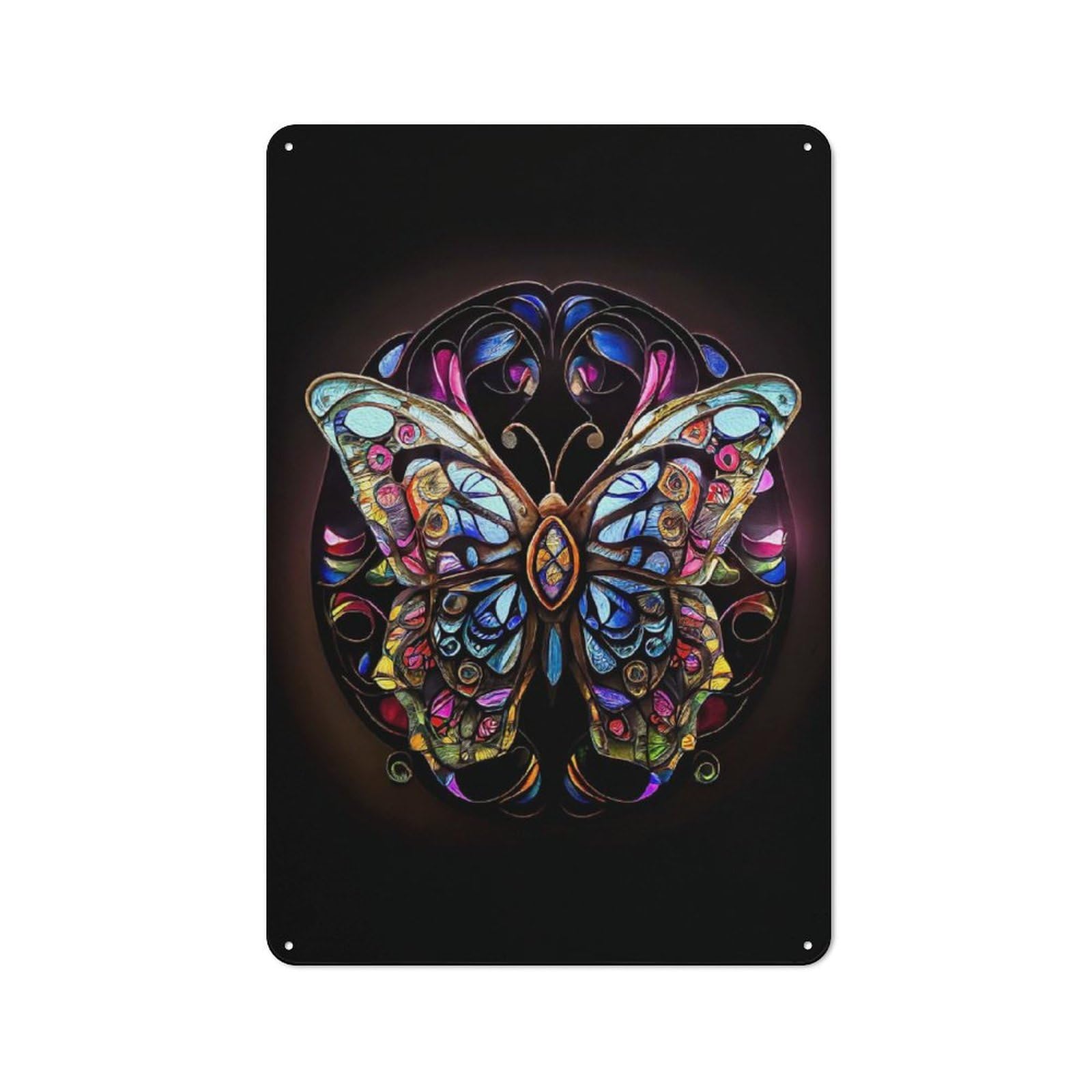 Metal Sign 30x20cm with Stained Glass Butterfly for Hallway Wall, Vintage Decor, for Vintage Wall Decor Fans, for Themed Room Decoration