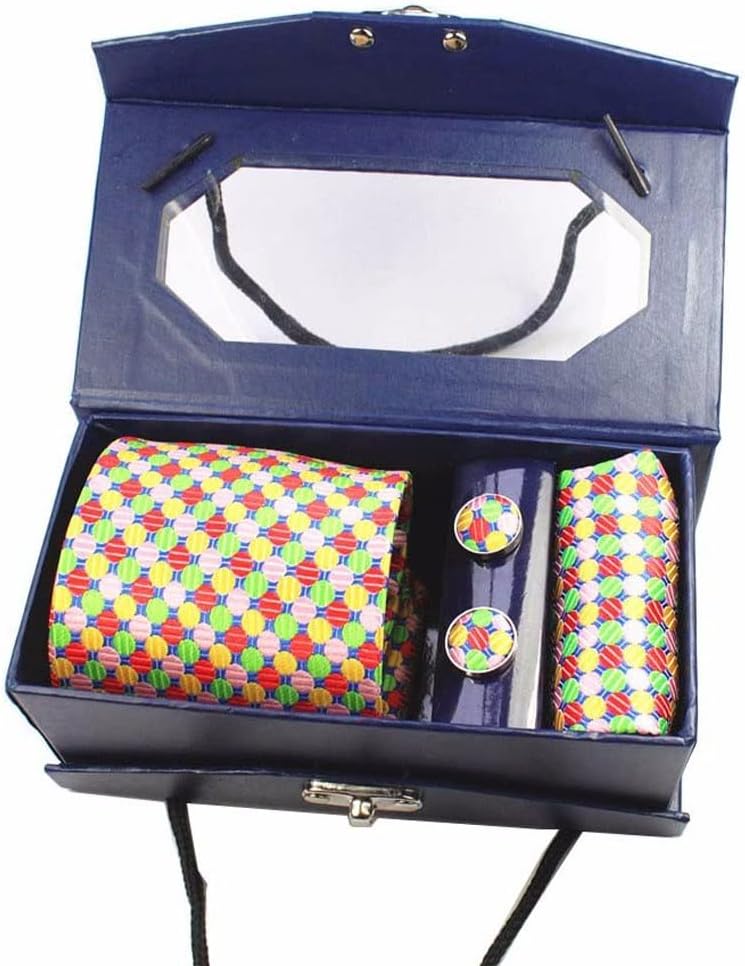 Wedding Party Men Gift Tie Set with Gift Box Solid Necktie Hanky Cufflinks Sets