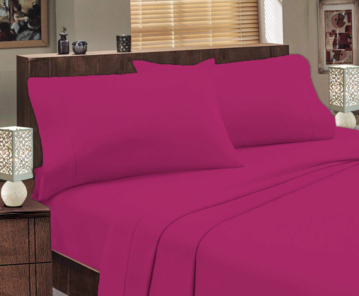clicktostyle T180 PERCALE QUALITY NON IRON FUCHSIA FLAT SHEETS DOUBLE SIZE