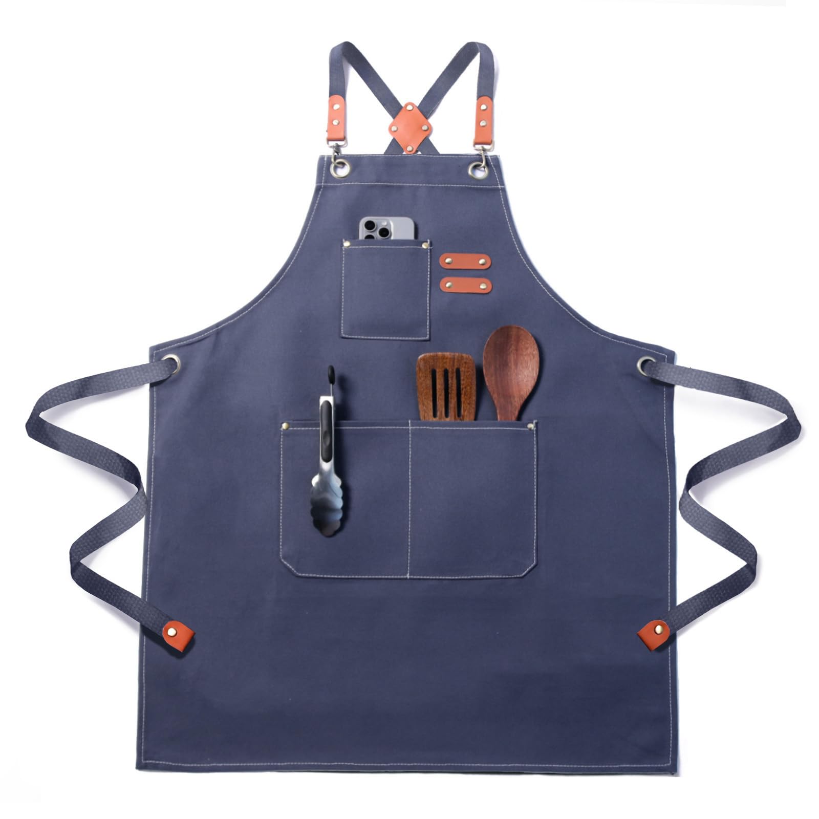 FortuWrap Chef Apron for Men Women with Pockets,Cross Back Cotton Canvas Plus Size Apron for Cooking BBQ Baking Gardening(Grey)