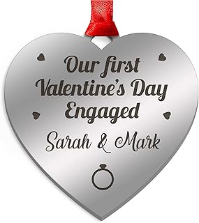 Our First Valentines Day Engaged PERSONALISED Gifts for Her, Him, Fiance, Fiancee, Couples - Engraved Mirror Acrylic 1st First Valentines Day Keepsake Presents for Engaged Couple, Engagement Gifts