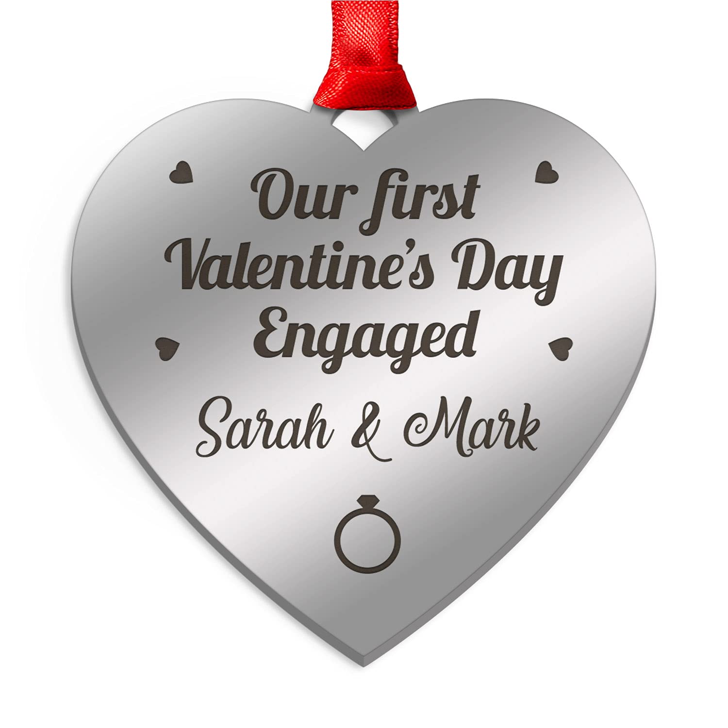 Our First Valentines Day Engaged PERSONALISED Gifts for Her, Him, Fiance, Fiancee, Couples - Engraved Mirror Acrylic 1st First Valentines Day Keepsake Presents for Engaged Couple, Engagement Gifts
