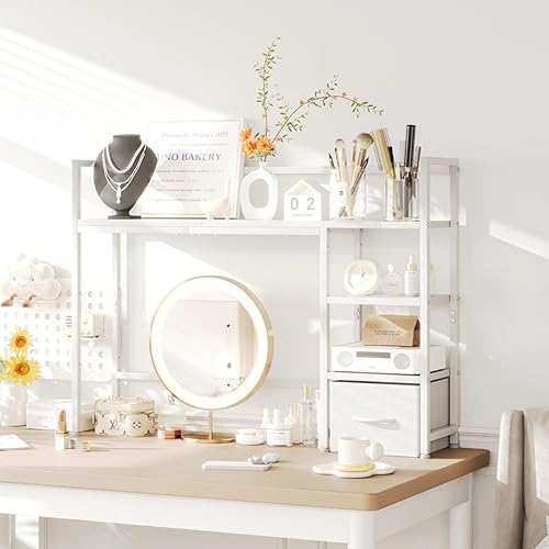 Miniatura 5 de Estante de escritorio con cajón, estante organizador de escritorio de 41.3 pulgadas, gabinete de escritorio para monitor de computadora máximo de 32