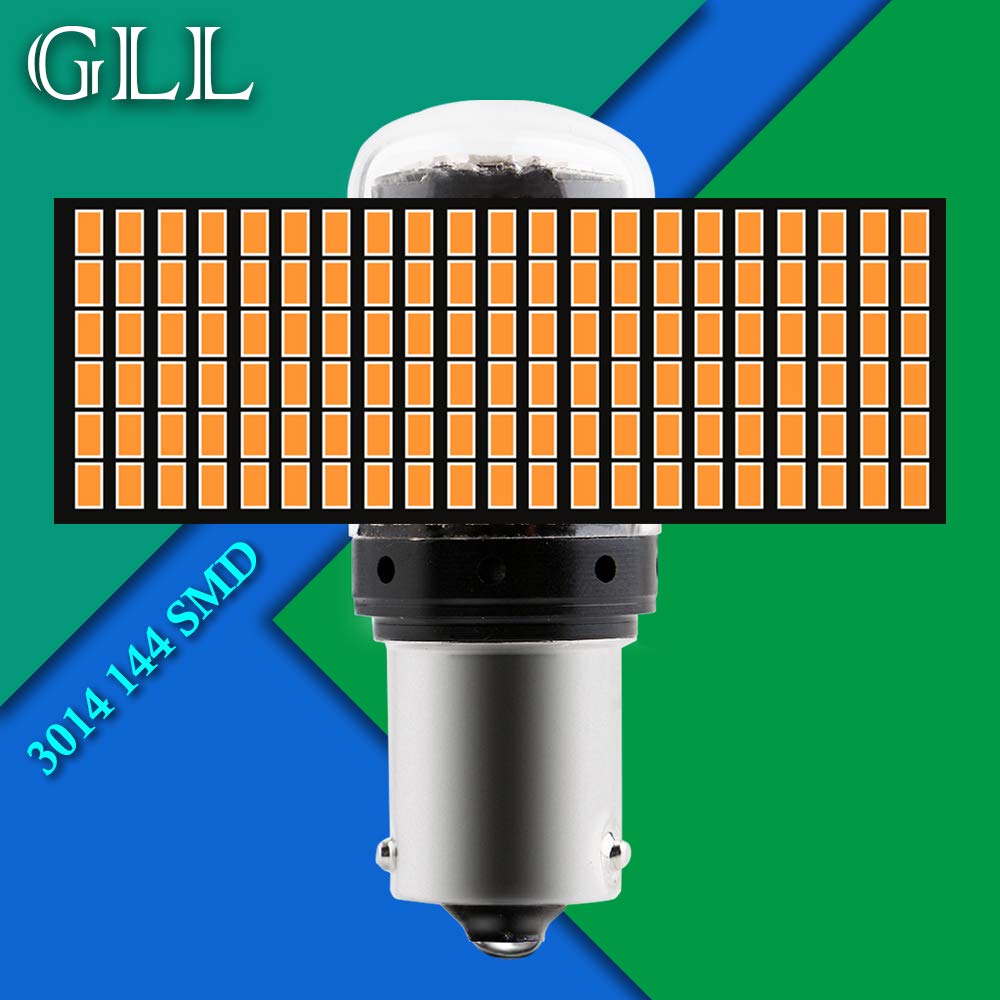 GLL 2 Bombillas LED BAU15S PY21W – 12V, ámbar, 144 LEDs SMD 3014, 2800 Lúmenes, Canbus Libre De Errores, Para Intermitentes De Coche