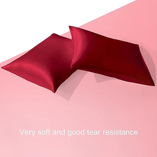 Vista 69 de BEDSUM Paquete de 2 fundas de almohada de satén de seda King para cabello y piel, suaves y lujosas, fundas de almohada con cierre de sobre, 20 x 36