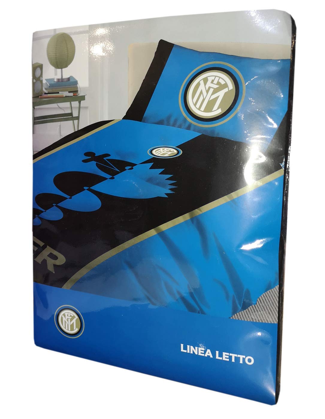 PARURE Sacco Copripiumino Letto Singolo 1 Una Piazza Ufficiale Inter FC Nero Azzurro 100% Cotone Sacca + 1 Federa