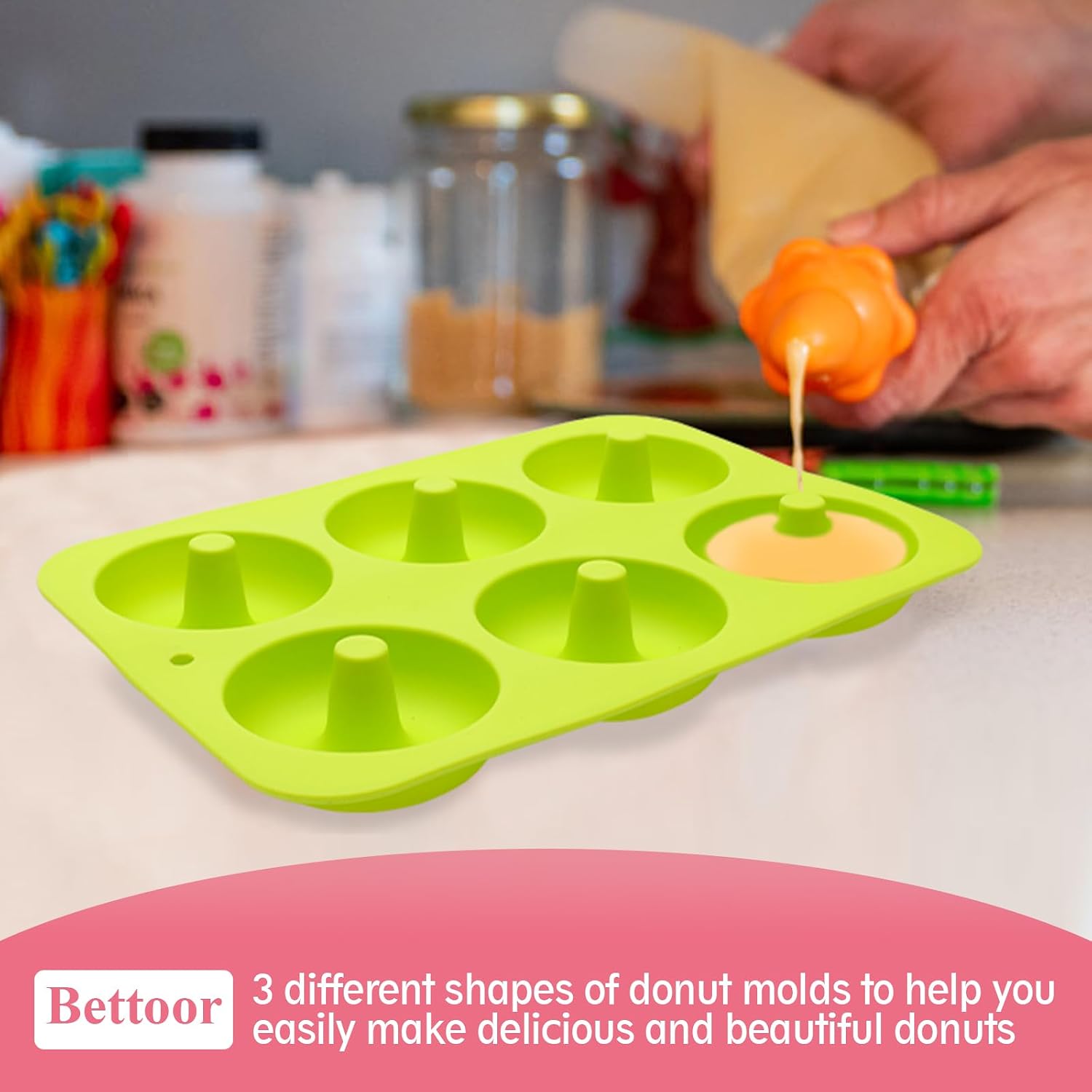 3 Pack Silicone Donut Pan Molds for Baking, 6 Cavity (Green, Pink, Blue)