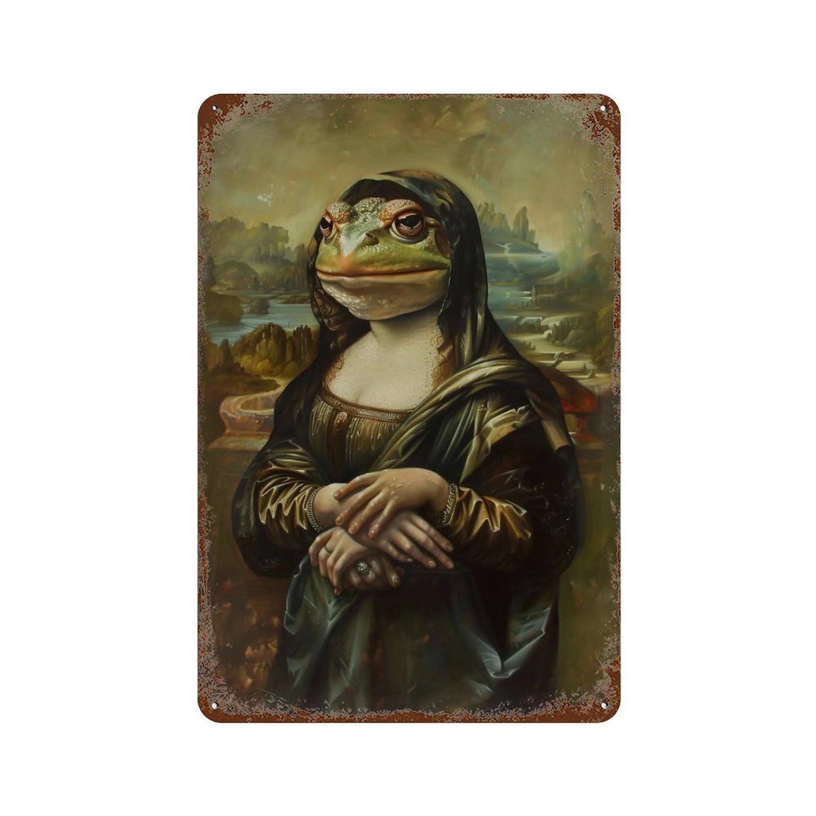 YHGERTKU Frog Mona Lisa 03 Wall Art Retro Iron Vintage Metal Tin Sign Poster Modern Decor for Living Rooms Gift 30x20cm