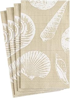 Caspari Shells Paper Guest Towel Napkins in Sand - Four Packs of 15