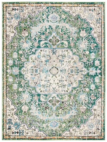 Image of SAFAVIEH Area Rug 8x10 - Madison Collection - Large - Green & Turquoise, Boho Chic Medallion Distressed Design, Non-Shedding & Easy Cleaning, Ideal for Living Room, Bedroom, Dining Space (MAD447Y)