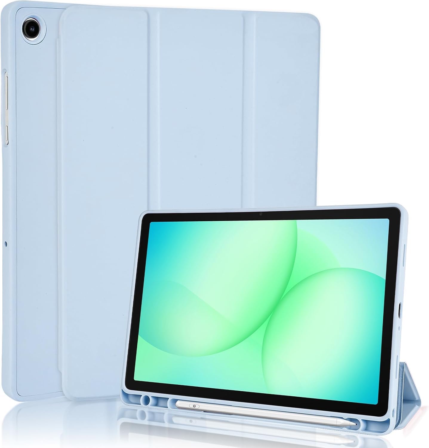 Custodia Cover per Samsung Galaxy Tab A11+ Plus 11 Pollici 2025 / Tab A9+ Plus 2023 con Portapenne, Custodia Smart con Supporto a Tre Pieghe, Retro in Morbido TPU, Auto Sveglia/Sonno (Azzurro)