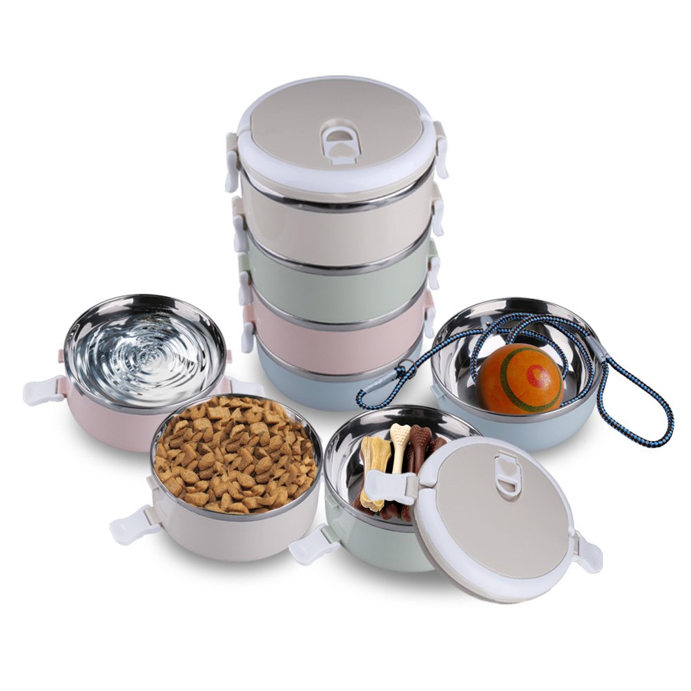 Gamelle de voyage portable en acier inoxydable à 4 niveaux pour animaux de compagnie