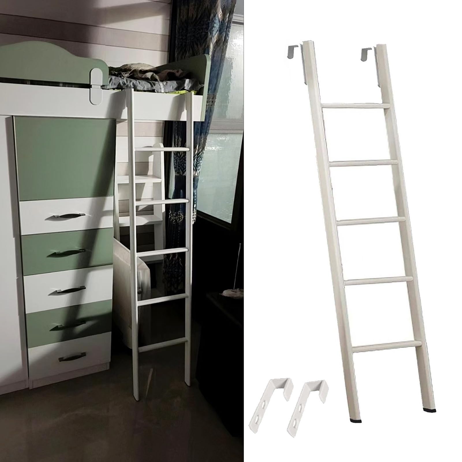 Generisch Freistehende Leiter für Etagenbetten im Schlafsaal/Hochbett, Stufenleiter für Einzelbetten im Wohnwagen, weiße Betttreppe, Stufenleiter mit Haken (170 cm/67 Zoll)