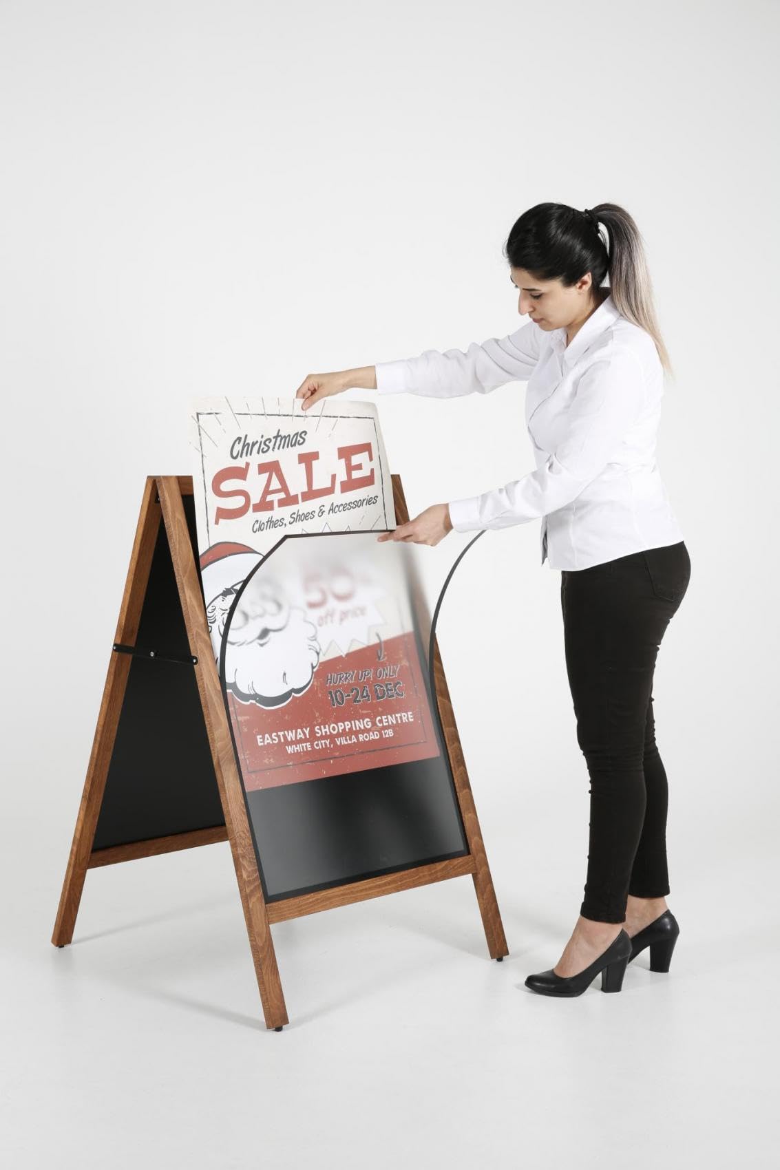 Holz Kundenstopper DIN A1 | Plakatständer inkl. 2 Magnetfolien | Kundenstopper wetterfest A1 | Tafel Aufsteller aus Buchenholz | Kreidetafel magnetisch
