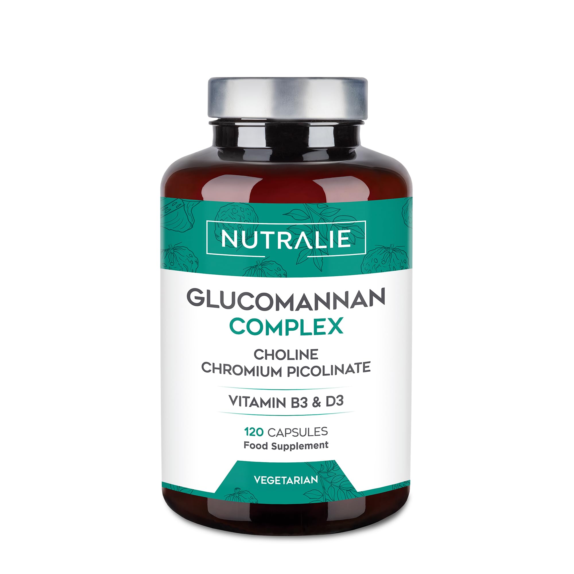Glucomannan Konjac 3000mg - Choline Bitartrate Chromium Picolinate and VIT B3 + D3-120 Vegetable Capsules Glucomannan Complex NutralieGlucomannan Konjac 3000mg - Choline Bitartra…