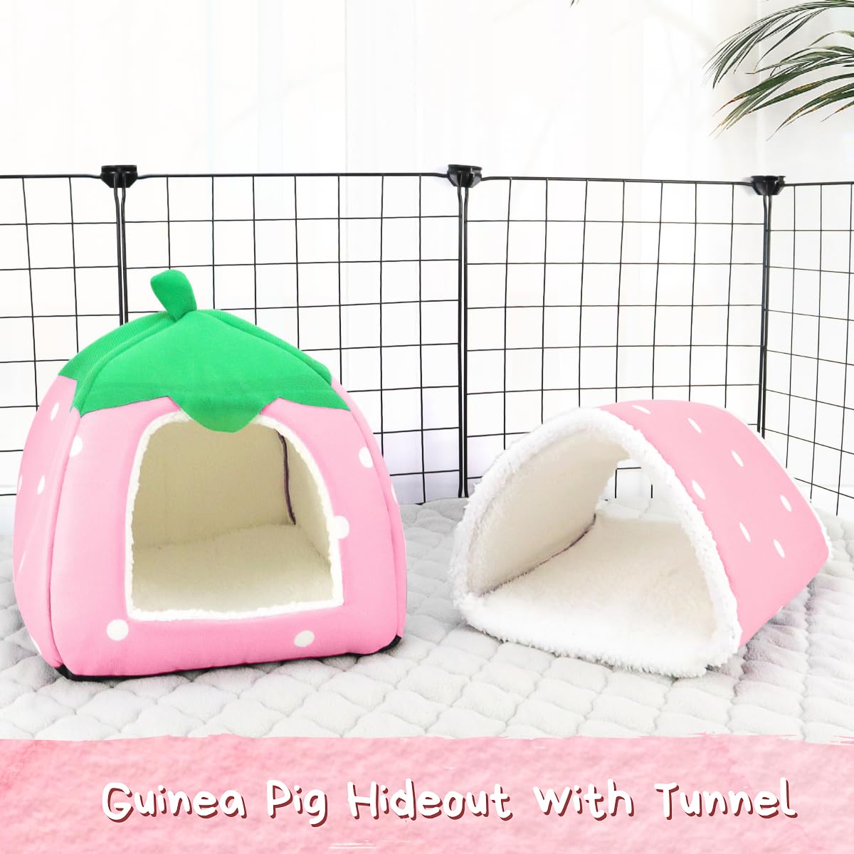 Meerschweinchenversteck mit Tunnel, waschbares Chinchilla-Hausbett, Fleece-Versteck Anreicherungsspielzeug und Käfigzubehör für Frettchen Igel Kleintier