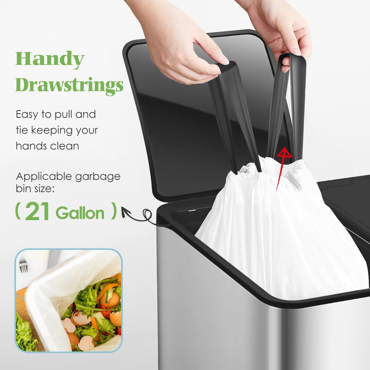21 Gallon 120 Counts Strong Drawstring Trash Bags Garbage Bags by Teivio, Bathroom Trash Can Bin Liners, Plastic Bags for home office kitchen, White