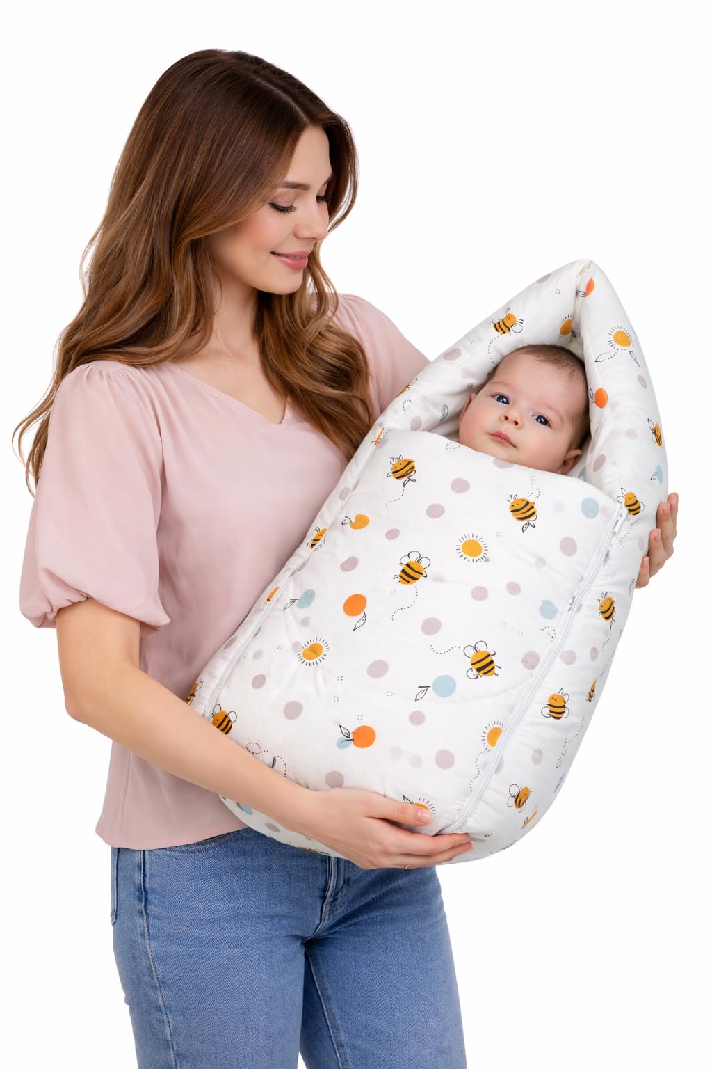 Coo Coo by Mafatlal Newborn Carry Nest & Sleep Bag (25×12 Inch) | Safe & Soft Cotton Fabric | Lightweight Structure for Easy Travel | 0–6 Months Babies | Snow White-image-49