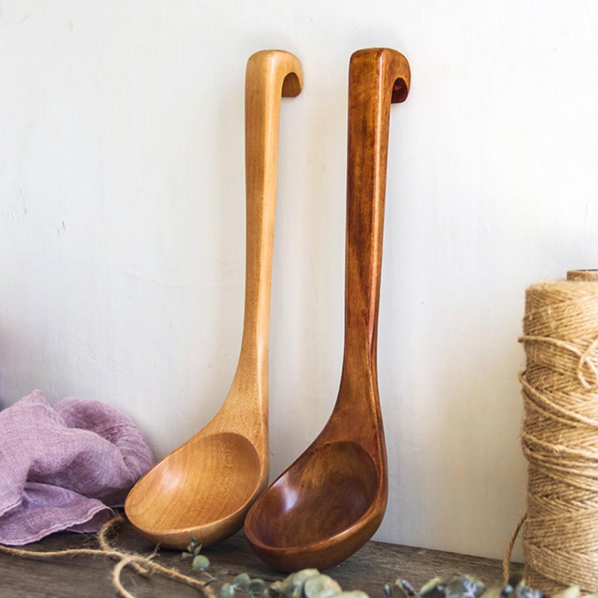 2pcs Wooden Ladle Soup Ladle for Serving Spoons for Cooking Multi-functional Kitchen Utensils