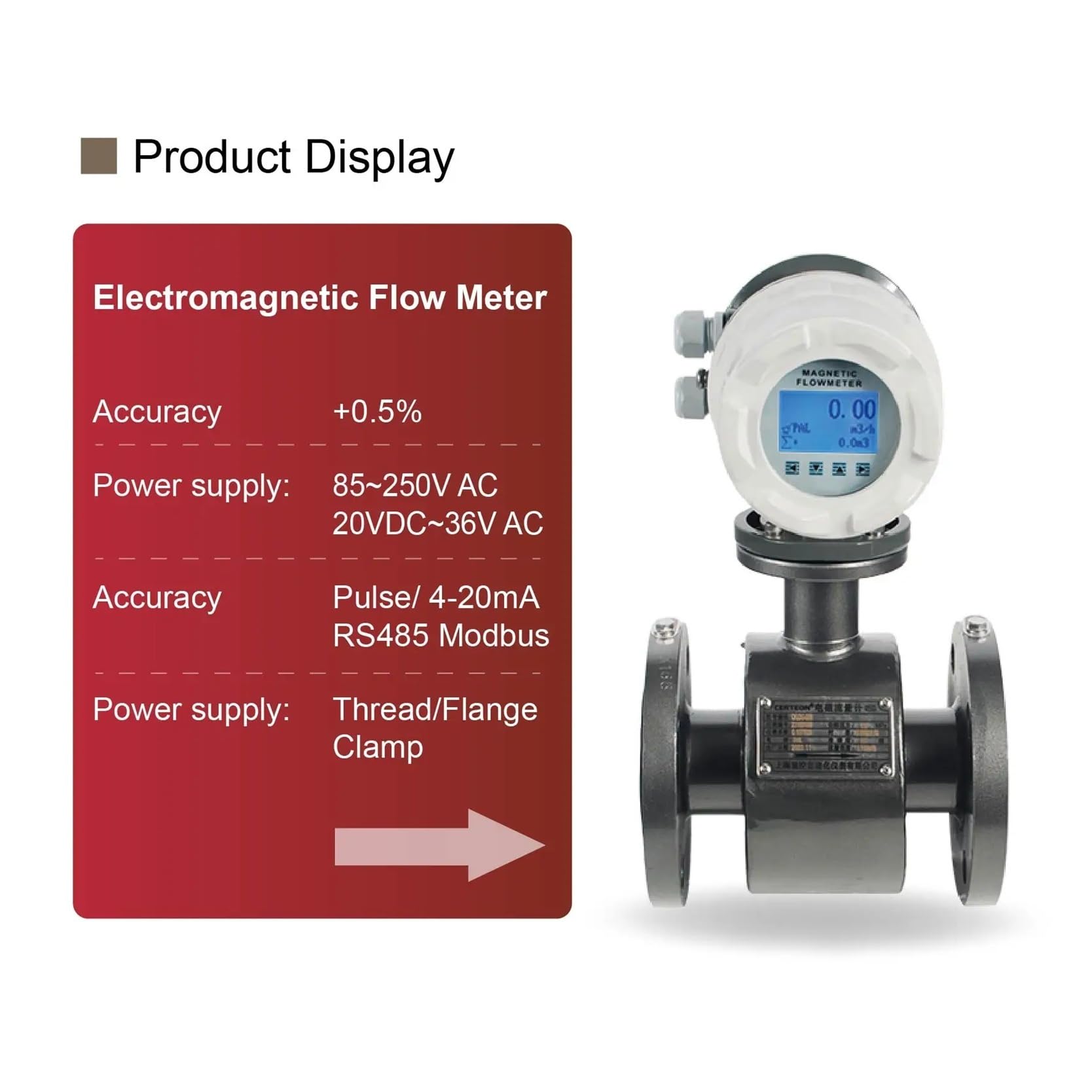 Medidor de flujo electromagnético con pantalla LCD, sensor de flujo magnético de agua líquida DN10-DN50 for tuberías de aguas residuales. Garantizar la estabilidad(DN50)