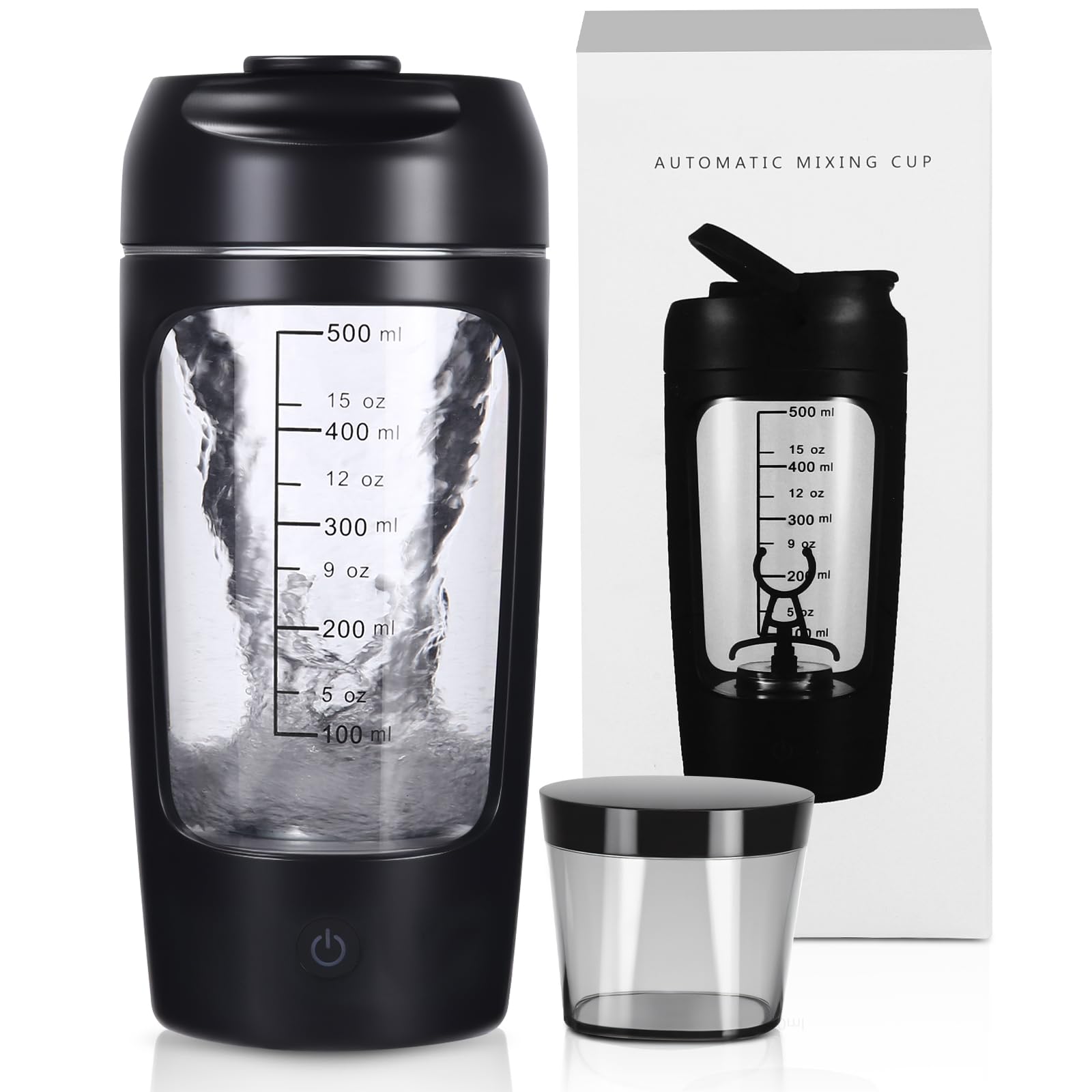 Mezclador de Proteinas Eléctrica, Botella Mezcladora Recargable por USB, 650ML Vaso Shaker Portable, Mezcladora automática de proteínas con Caja de Polvos, coctelera para cremoso, Proteínas (Negro)