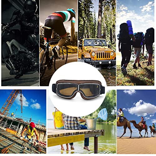 Evomosa Motorcycle Goggles Vintage Leather Pilot Style Aviator Goggles For Men Women,Windproof Anti-Fog Ridding Goggle #TOP2