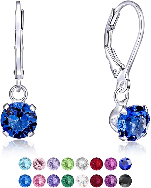 DTPsilver® 925 Sterling Silver Dangle Leverback Earrings - Crystals - Swarovski earrings - drop earrings for women - swarovski - Diameter: 6 mm