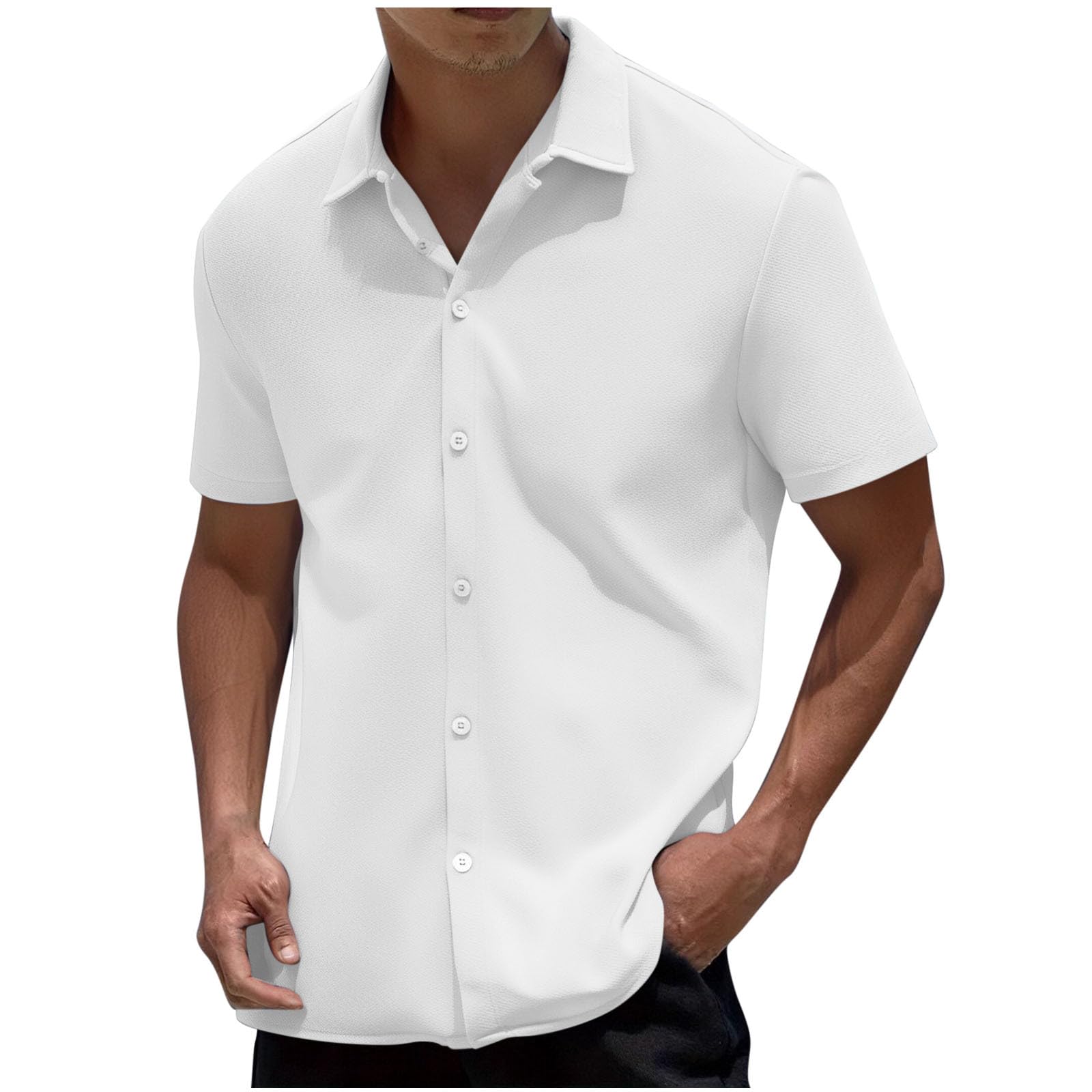 Mens Dress Shirts Short Sleeve Button Down Wedding Shirts Summer Bussiness Casual Blouse Tops for Work Office
