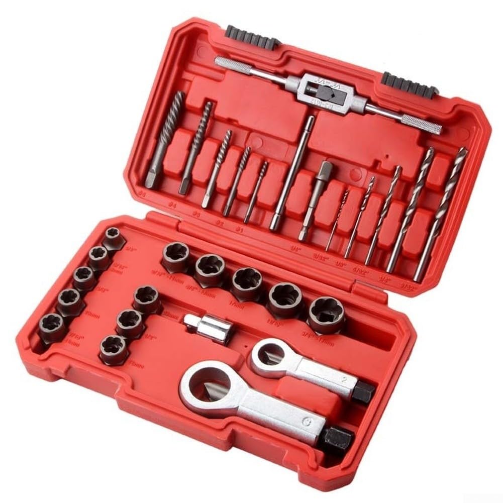 Juego de extractores de tornillos (29 piezas, acero al carbono) | Juego de 29 piezas de acero de alto carbono, extra duro para m3, incluye caja de almacenamiento
